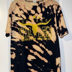 Morgan Wallen Bleach Tie-Dye Tour Tee - Black & Tan with Yellow Logo